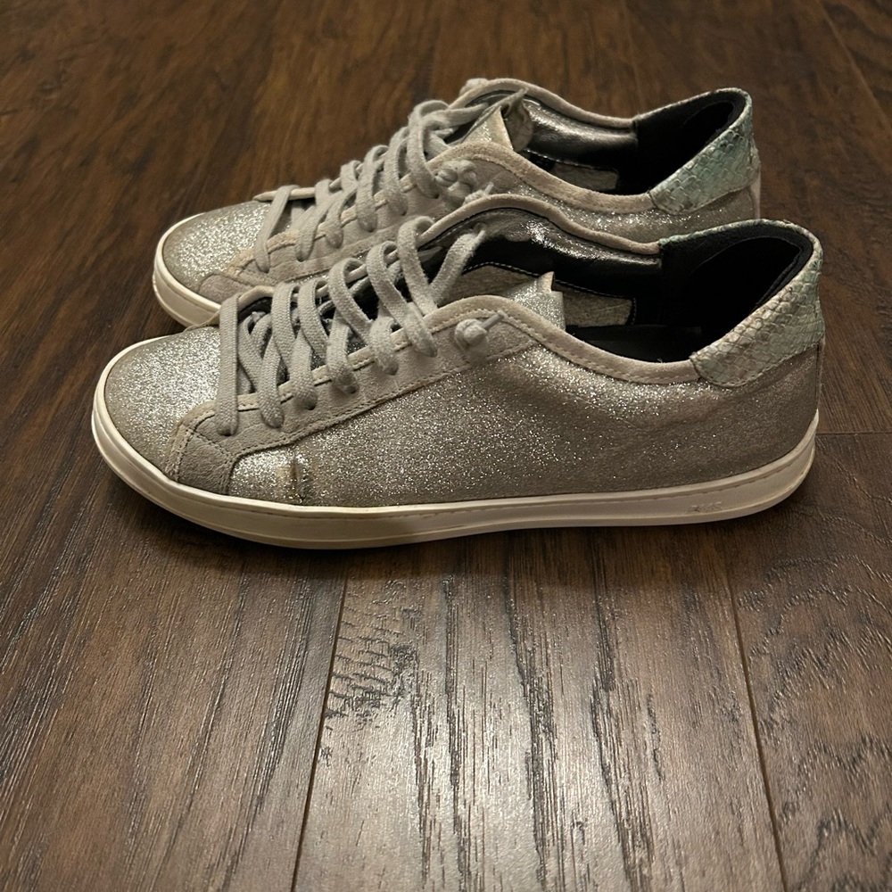 P448 John Sneakers Silver-tone Glitter Python Print Leather Trim Women’s 41/9.5 - Picture 3 of 9